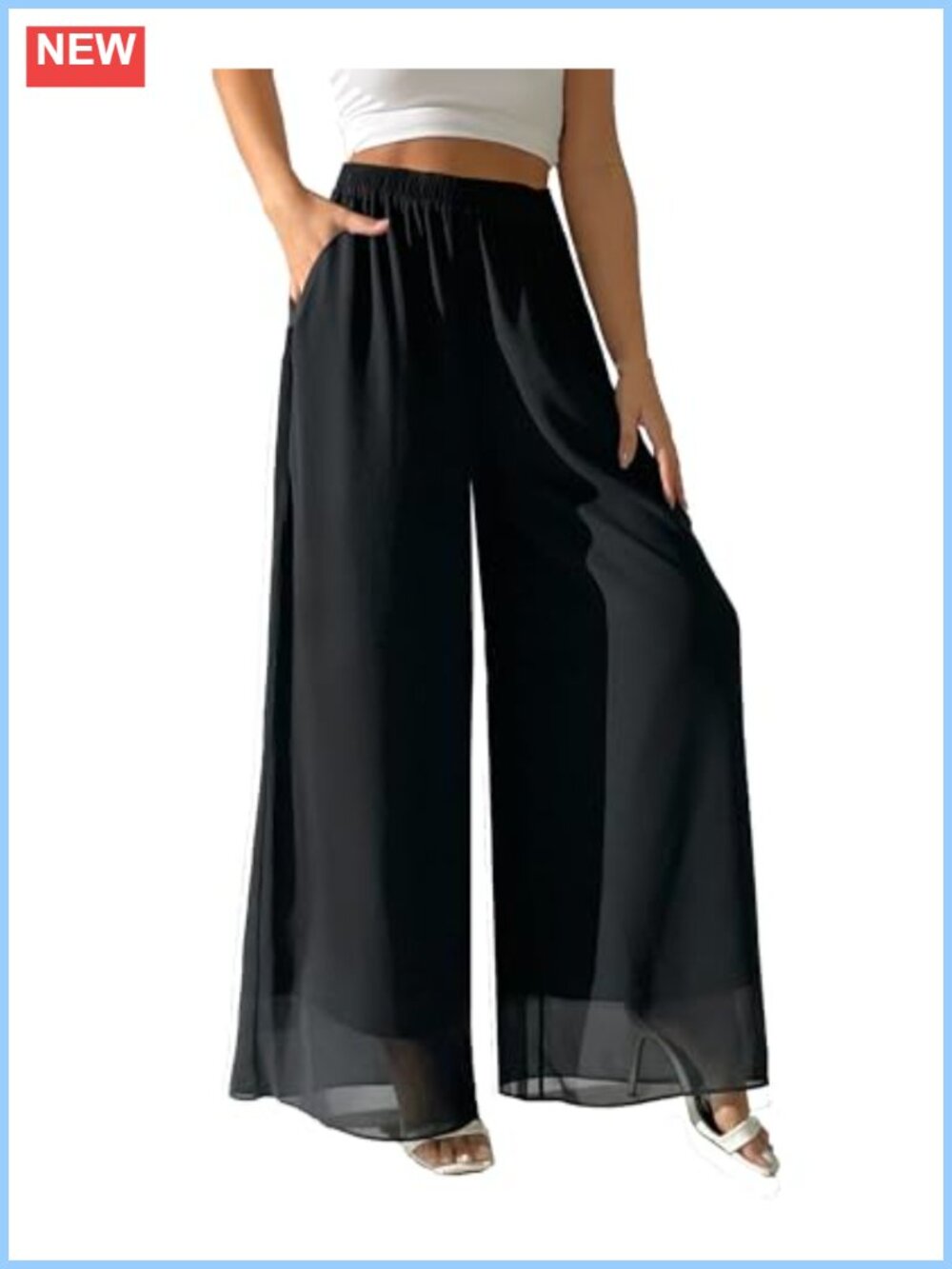 Wide Leg Palazzo Pants Chiffon Flowy Loose Party Dressy Casual Trousers